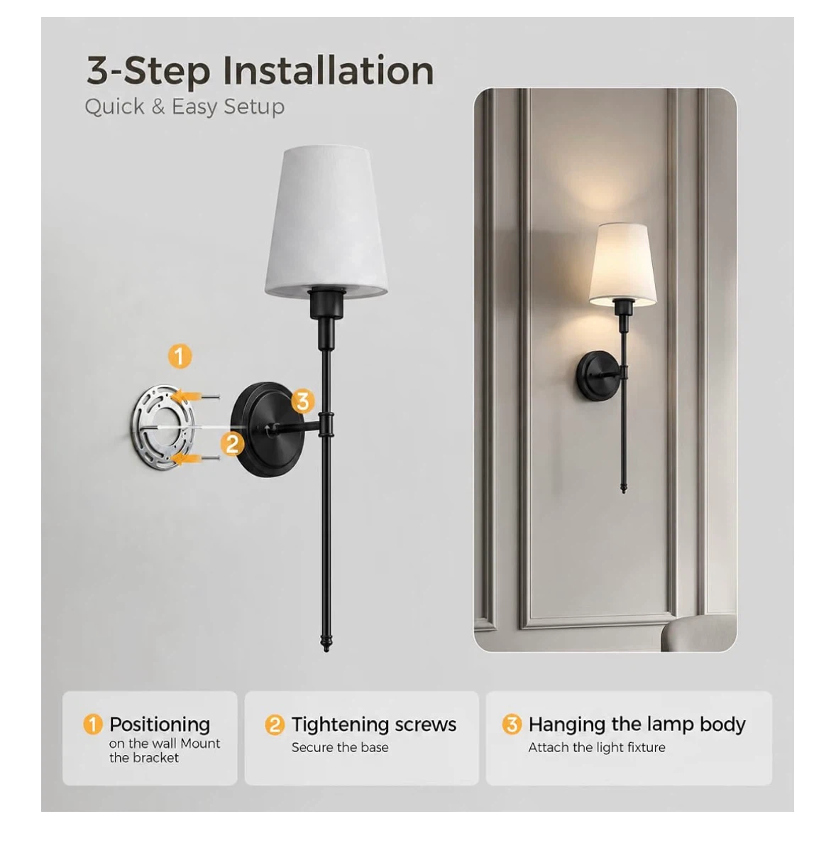 Set of 2 Wireless Battery Operated Wall Sconces - photo 4