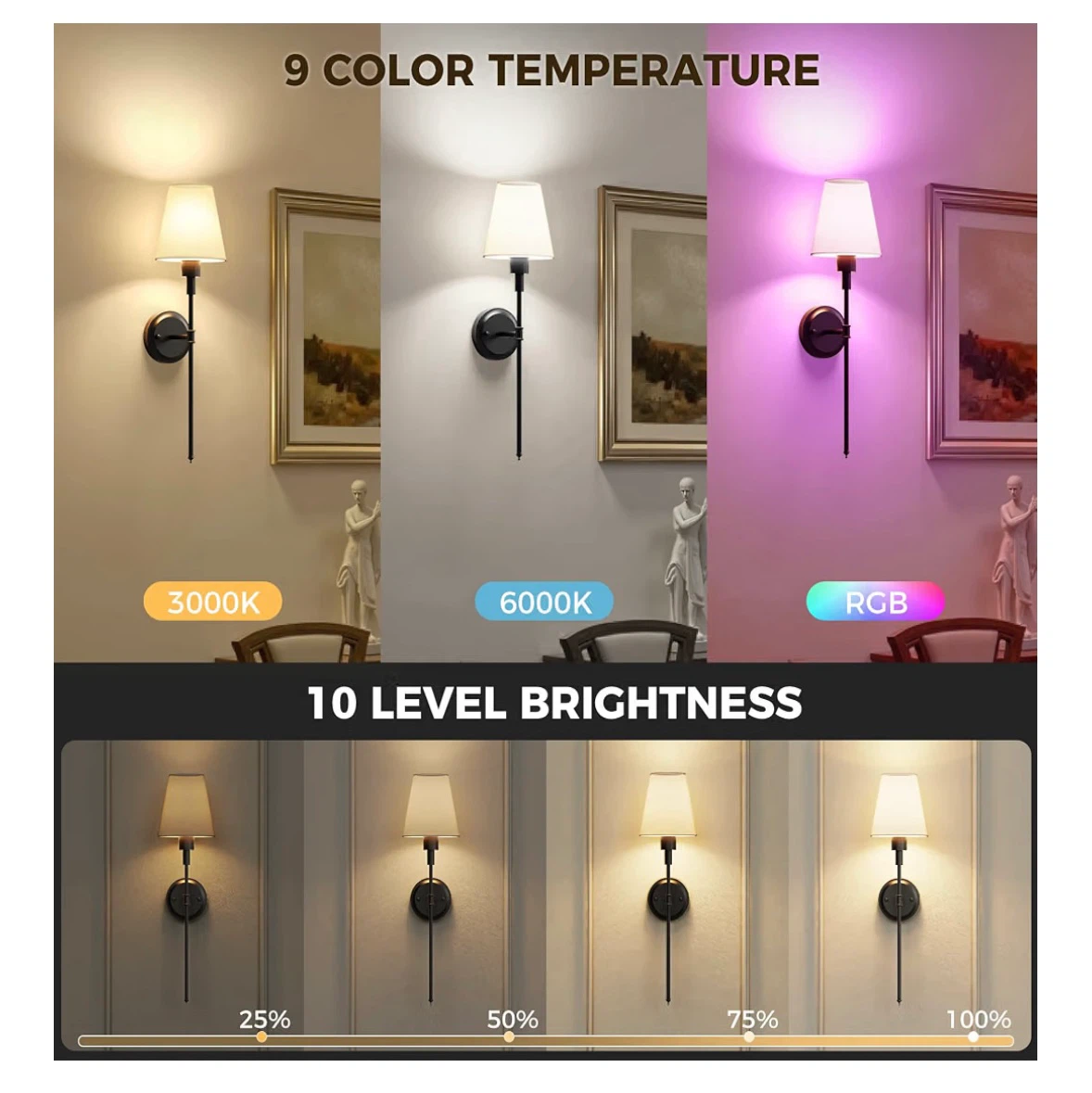 Set of 2 Wireless Battery Operated Wall Sconces - photo 5