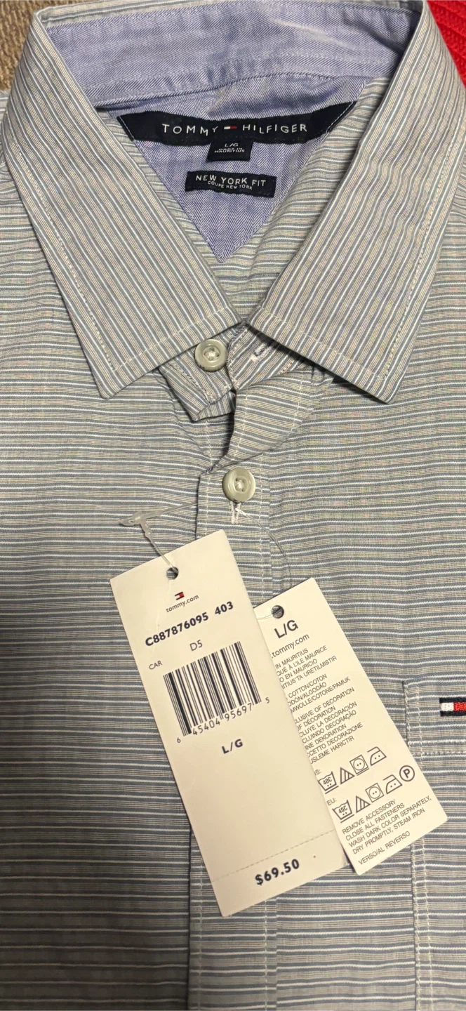Tommy Hilfiger New York Fit Striped Shirt, Large