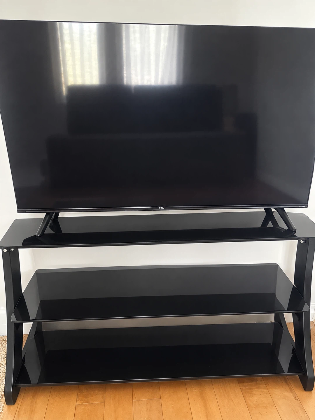 Modern Black Glass 3-Tier TV Stand / Media Console - photo 2