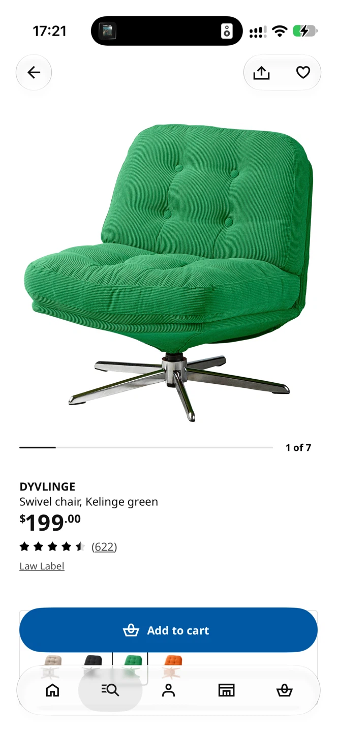 IKEA DYVLINGE Swivel Chair, Kelinge Green