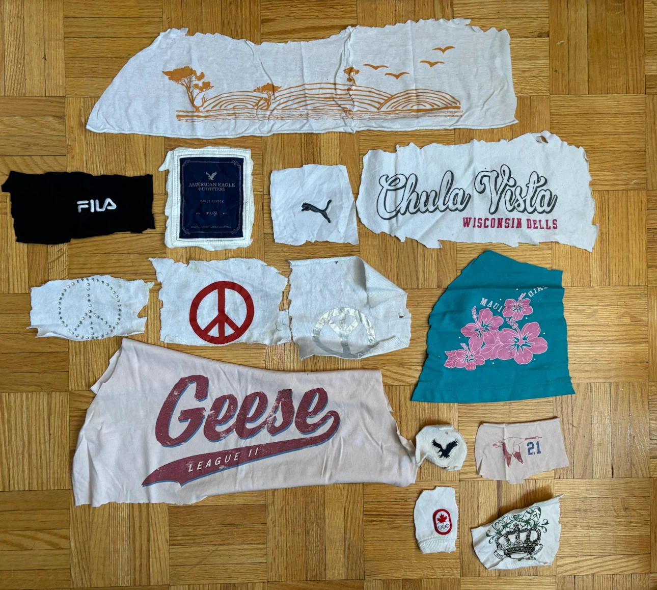 Assorted Vintage Clothing Fabric Patches and Logos