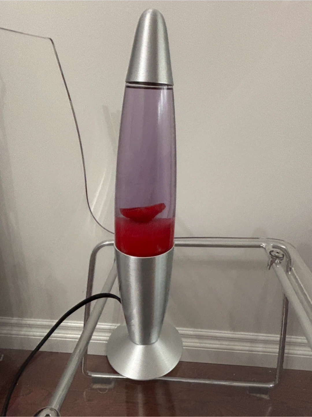 Silver and Purple Lava Lamp w. Red Wax
