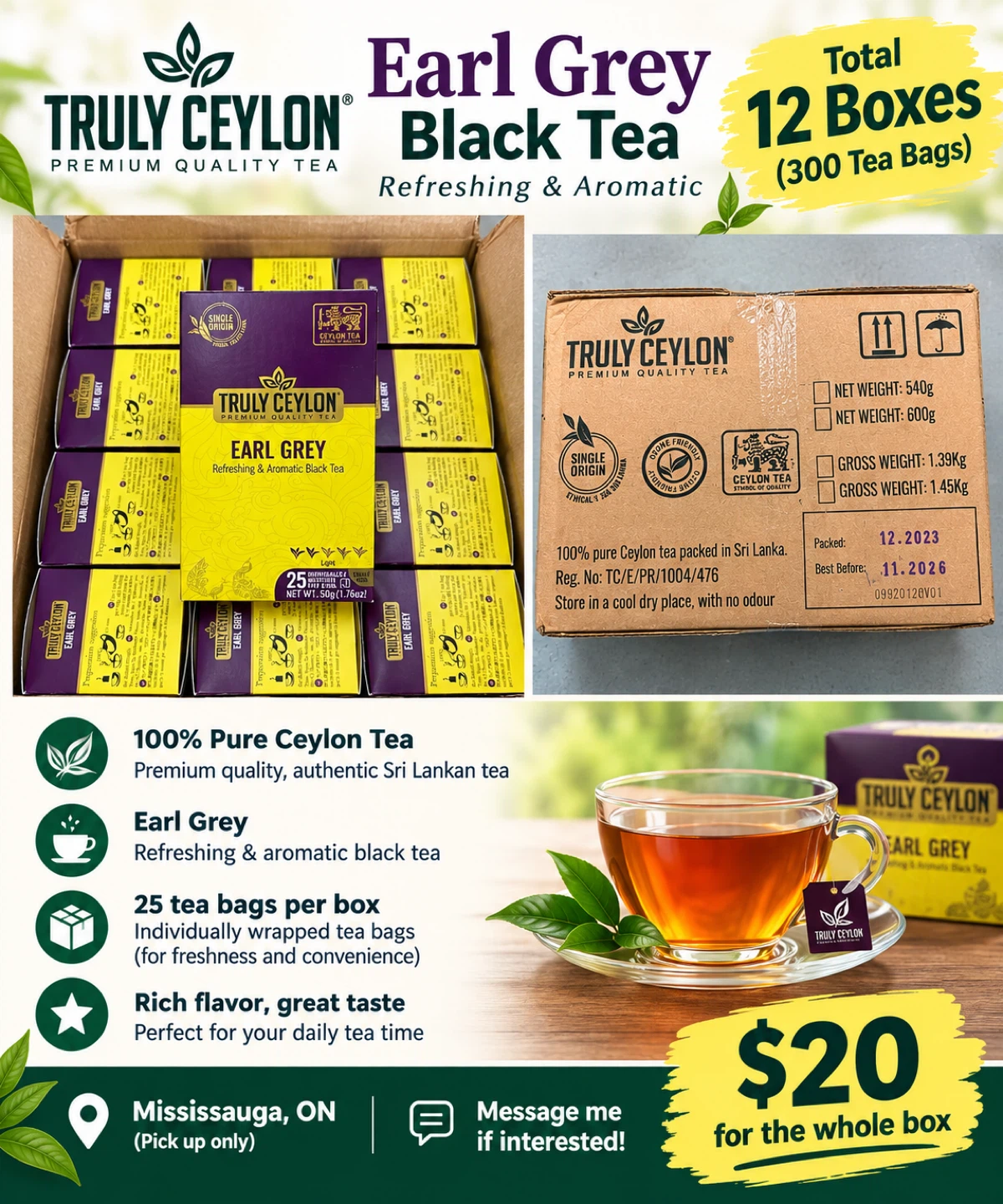 Truly Ceylon Earl Grey Black Tea – 12 Boxes