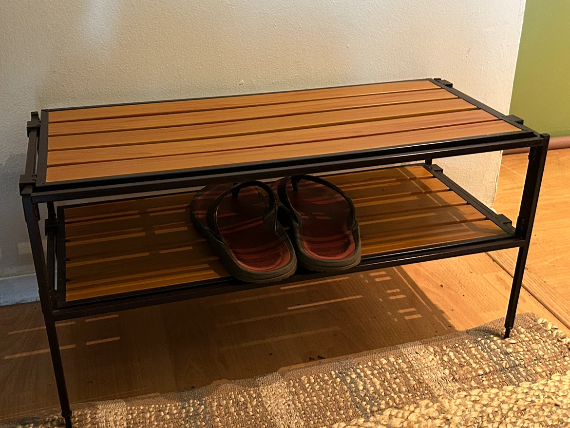 Two-Tier Metal and Wood Shoe Rack
