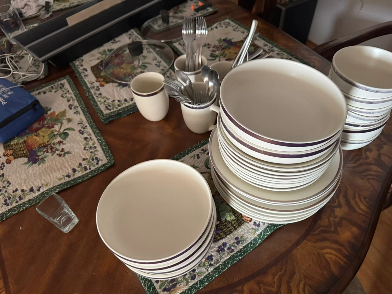 Large dinnerware set with bowls and mugs