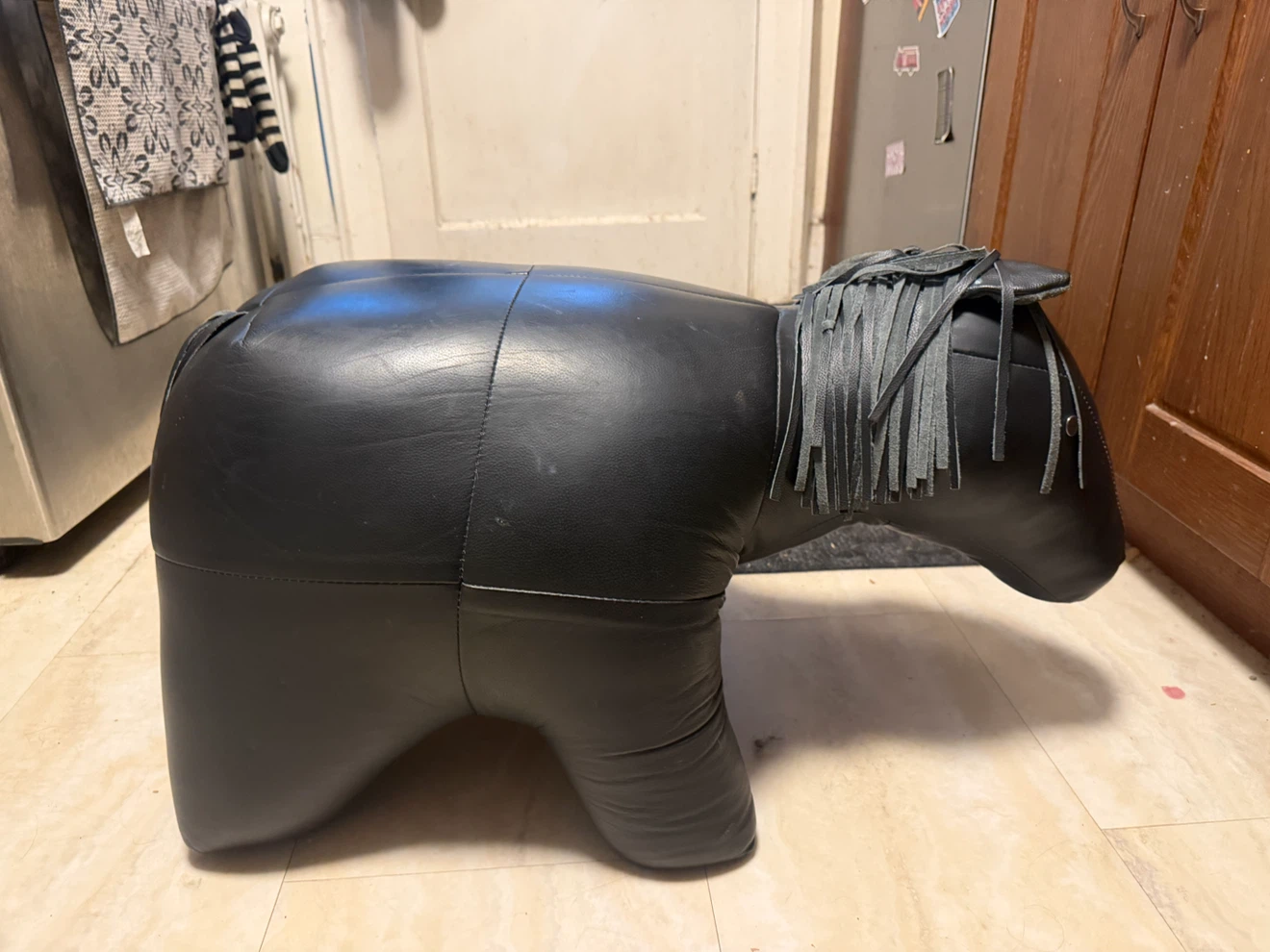 Reiners Black Leather Horse Ottoman