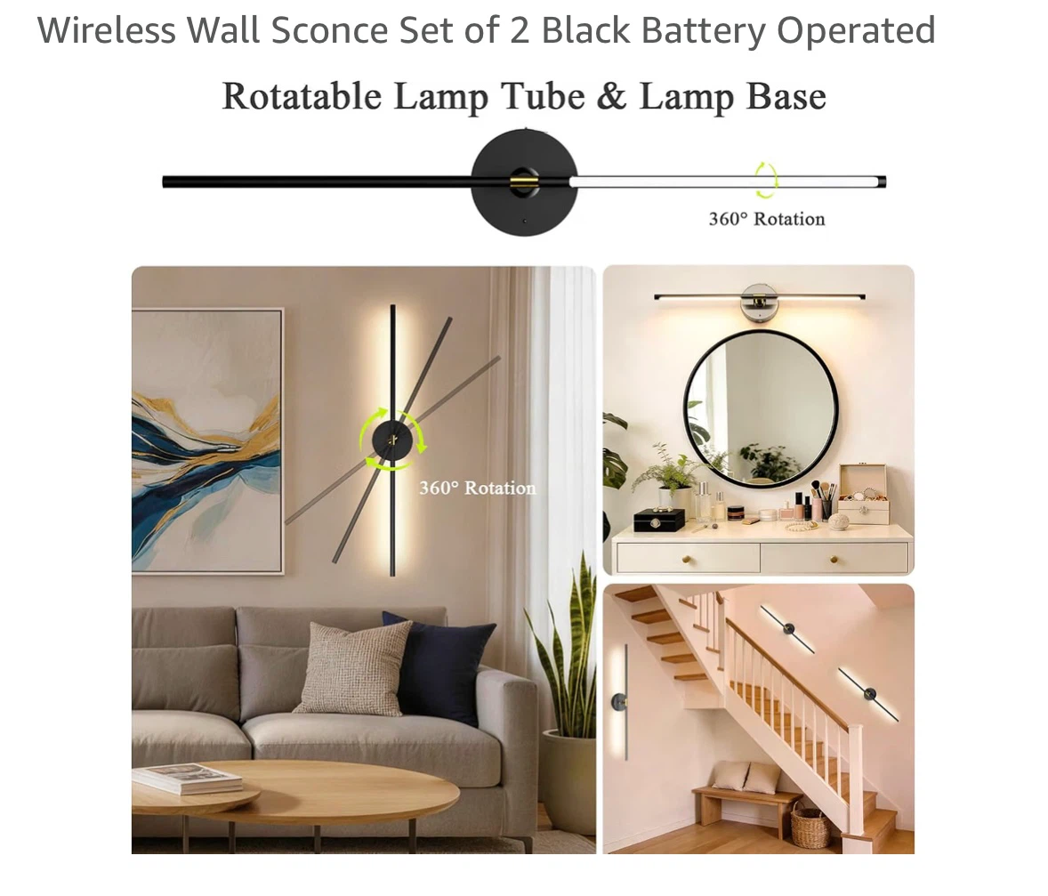 Set of 2 Wireless Black Wall Sconces - photo 5