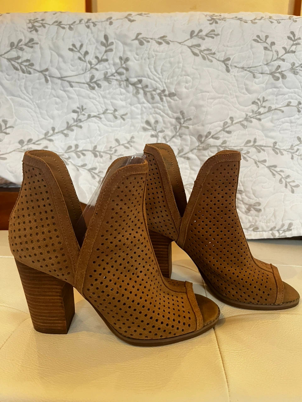 Lucky brand never worn Tan Perforated Peep-Toe Booties
