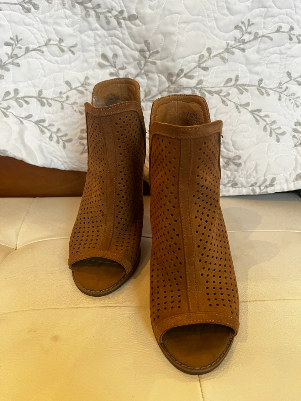 Lucky brand never worn Tan Perforated Peep-Toe Booties - photo 2