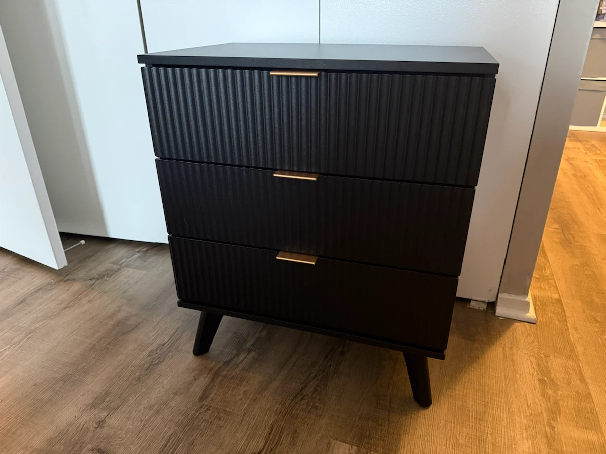 Black 3-Drawer Dresser with Gold Handles