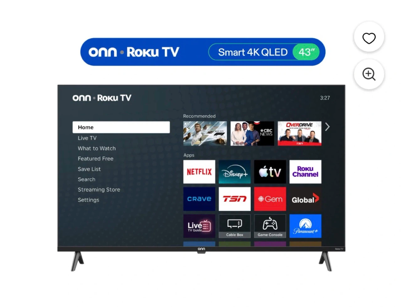 Onn. 43" Smart 4K QLED Roku TV