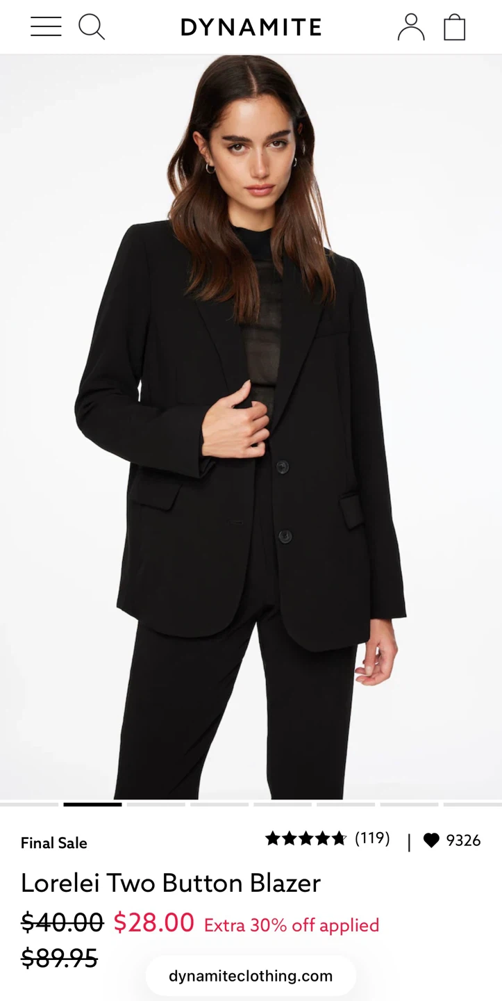 Dynamite Lorelei Two Button Black Blazer