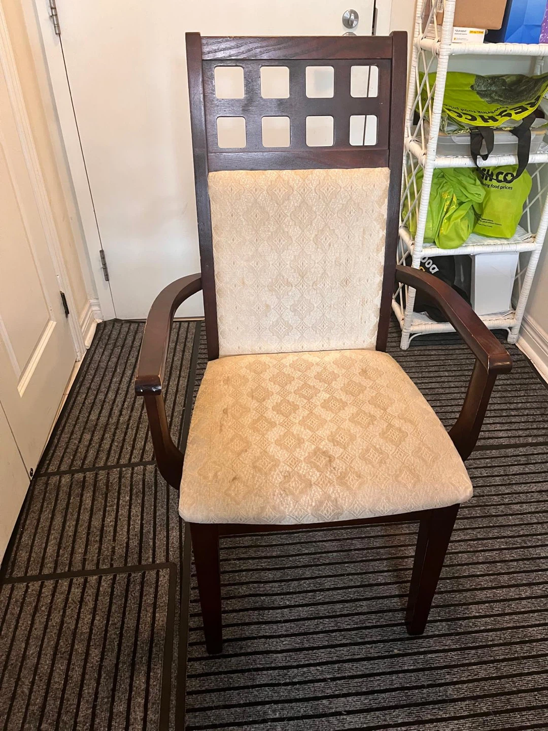 6 dark wood dining chairs with cream upholstery with table - photo 3