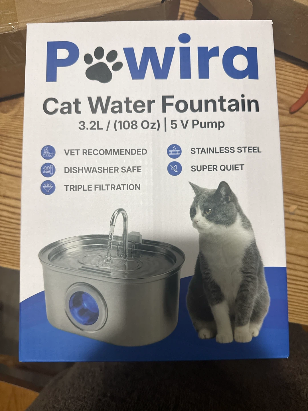Powira Stainless Steel Cat Water Fountain 3.2L