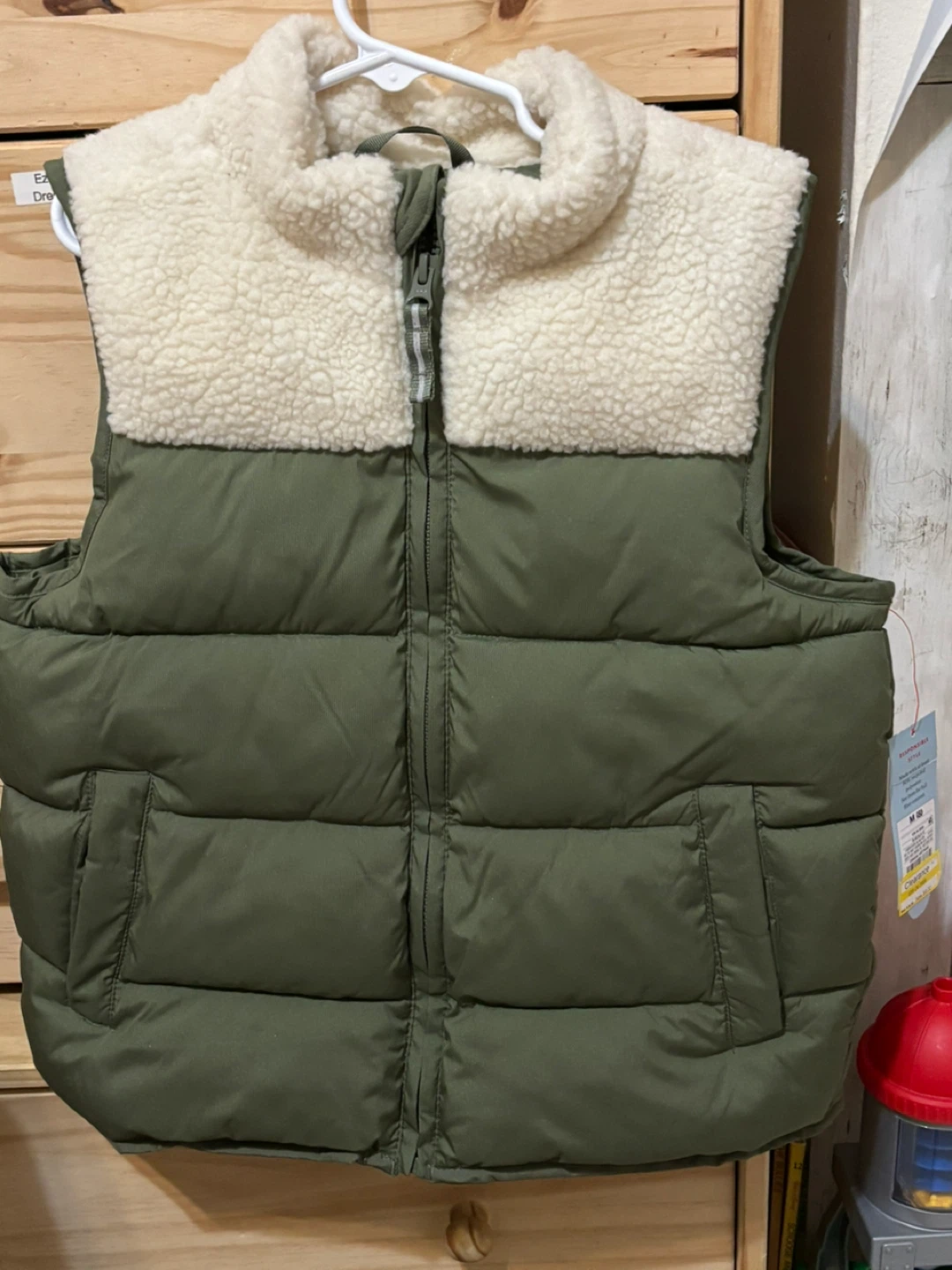 Olive Green Sherpa Puffer Vest - photo 2