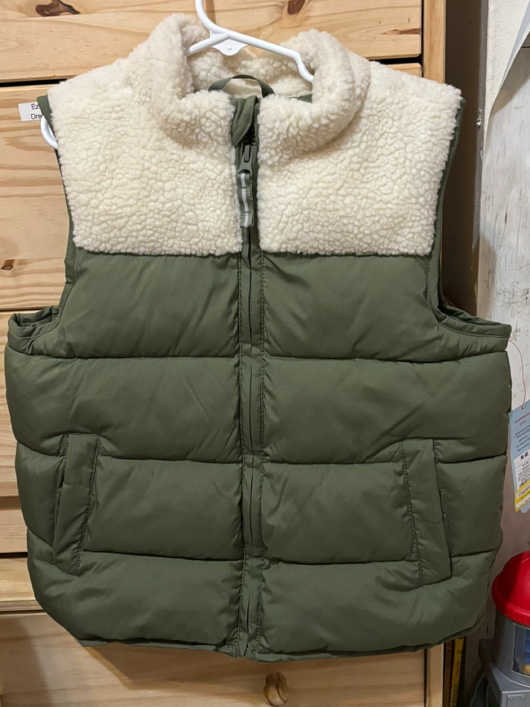 Olive Green Sherpa Puffer Vest