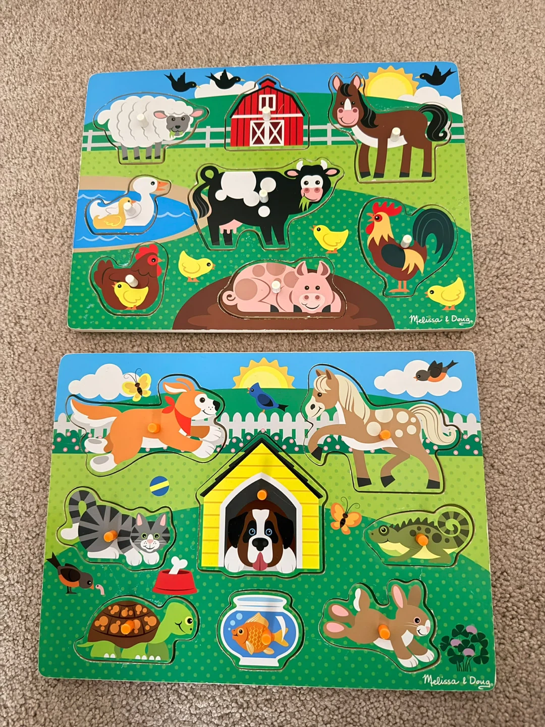 2 Melissa & Doug Wooden Peg Puzzles