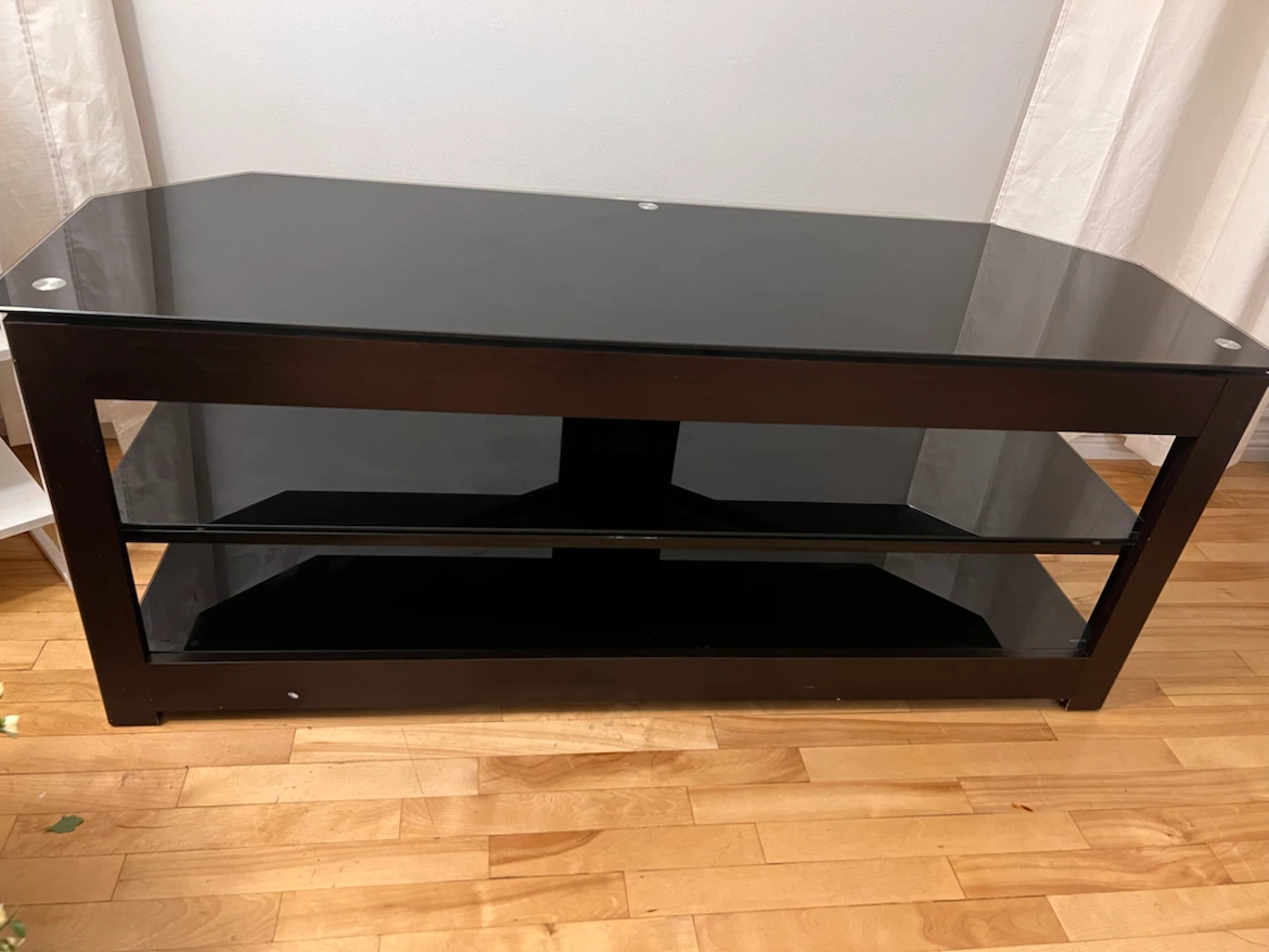 Black Glass and Wood TV Stand