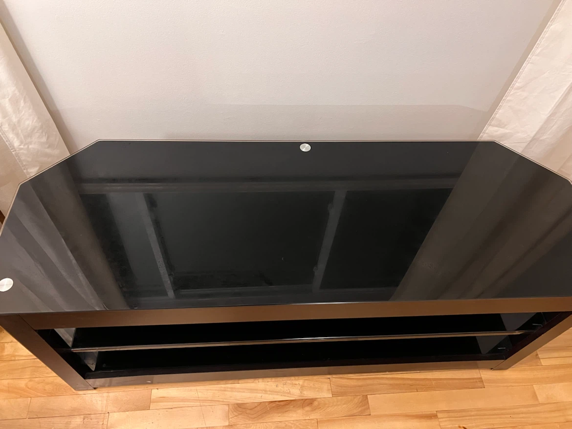 Black Glass and Wood TV Stand - photo 2