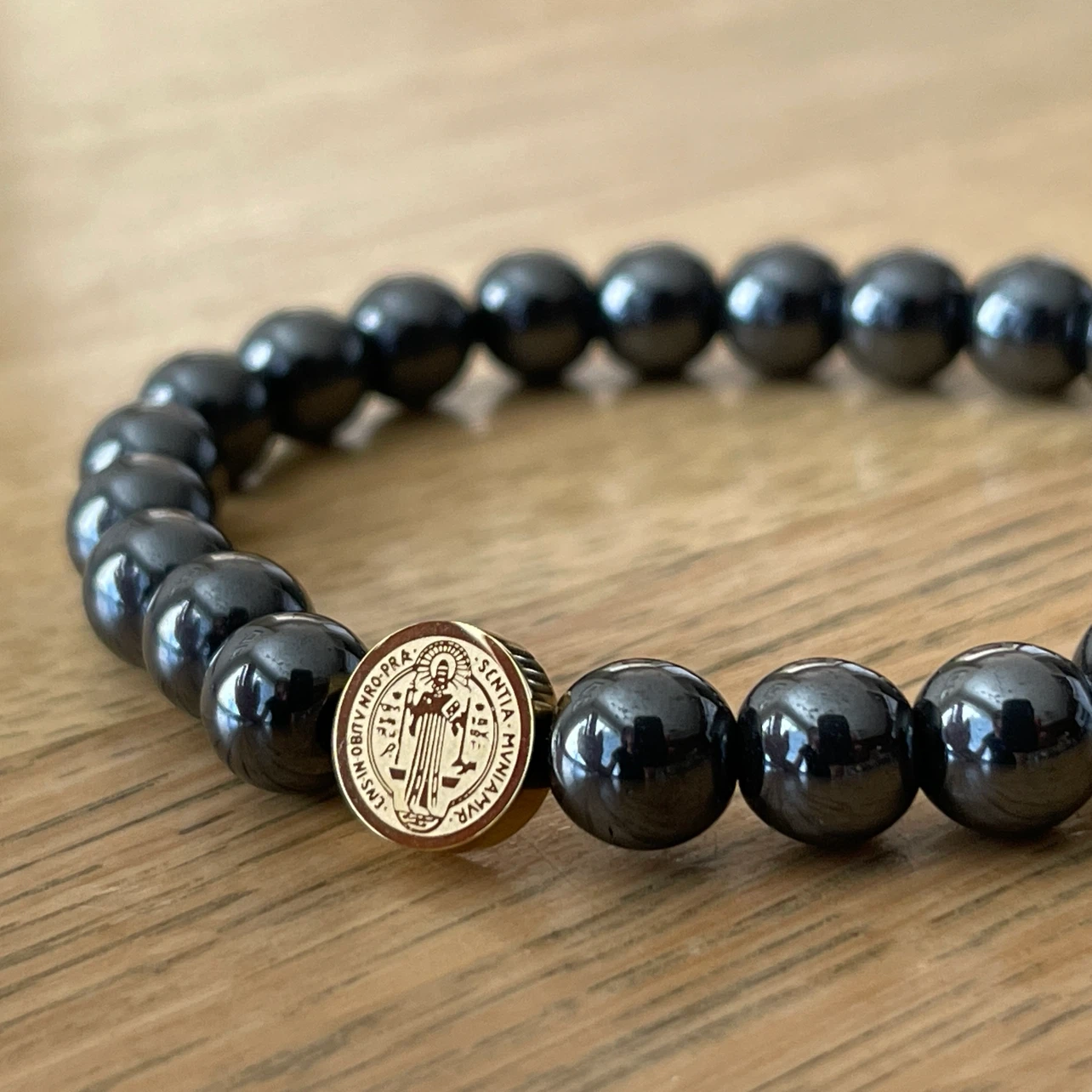 Double sided St. Benedict & magnetic hematite bracelet