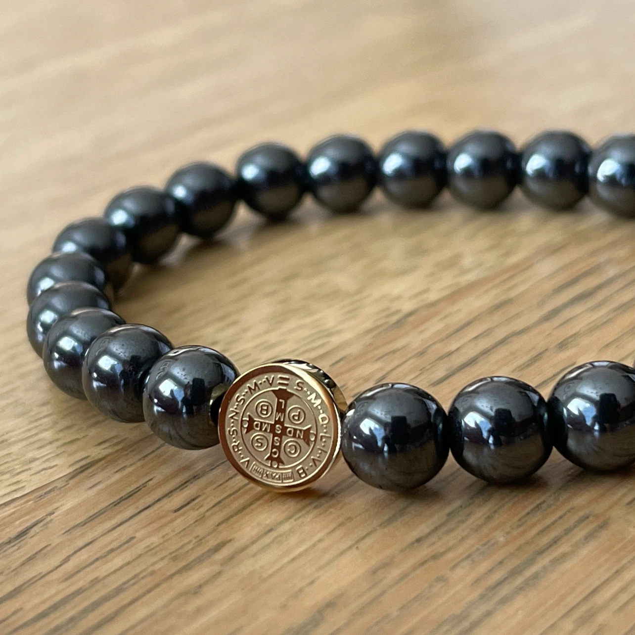 Double sided St. Benedict & magnetic hematite bracelet - photo 2