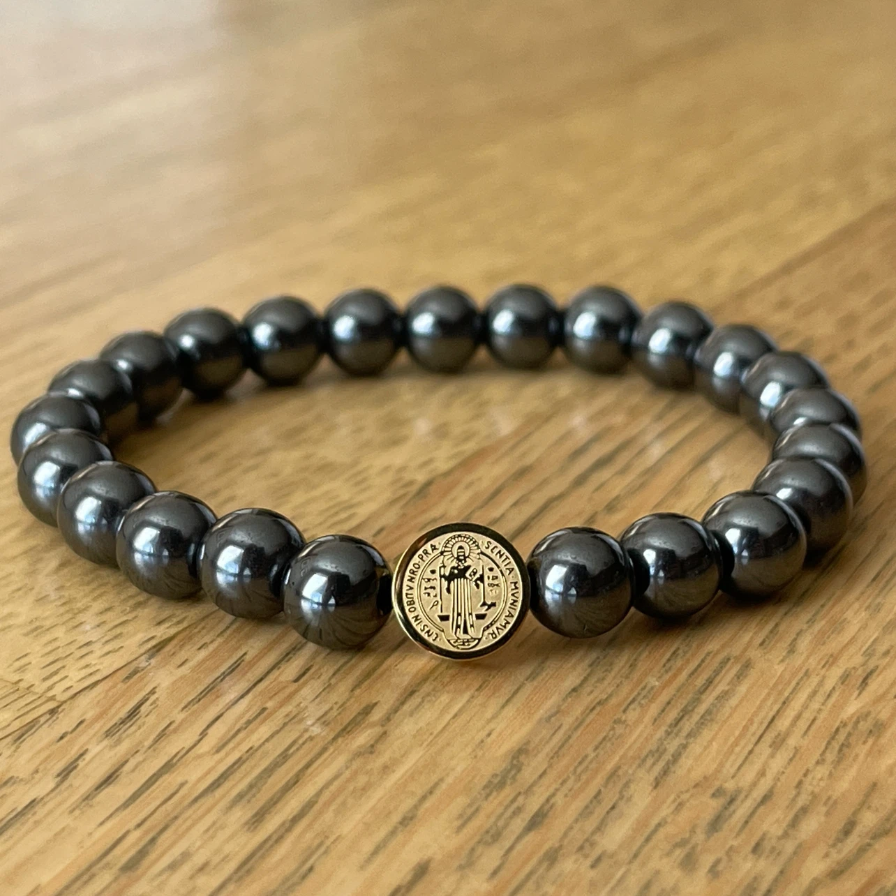 Double sided St. Benedict & magnetic hematite bracelet - photo 3