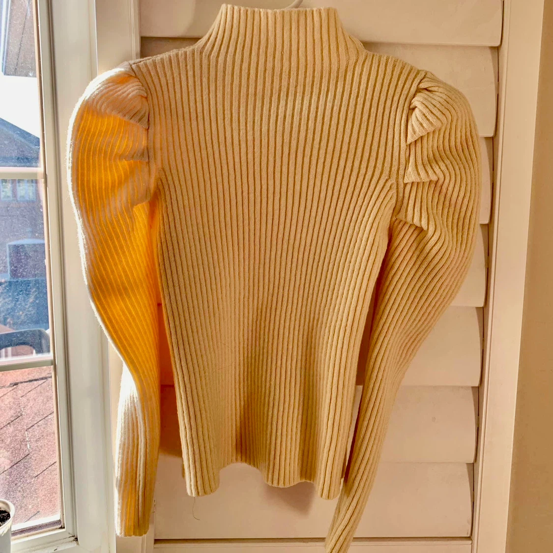 Korean Ribbed Mock Neck Puff Sleeve Sweater