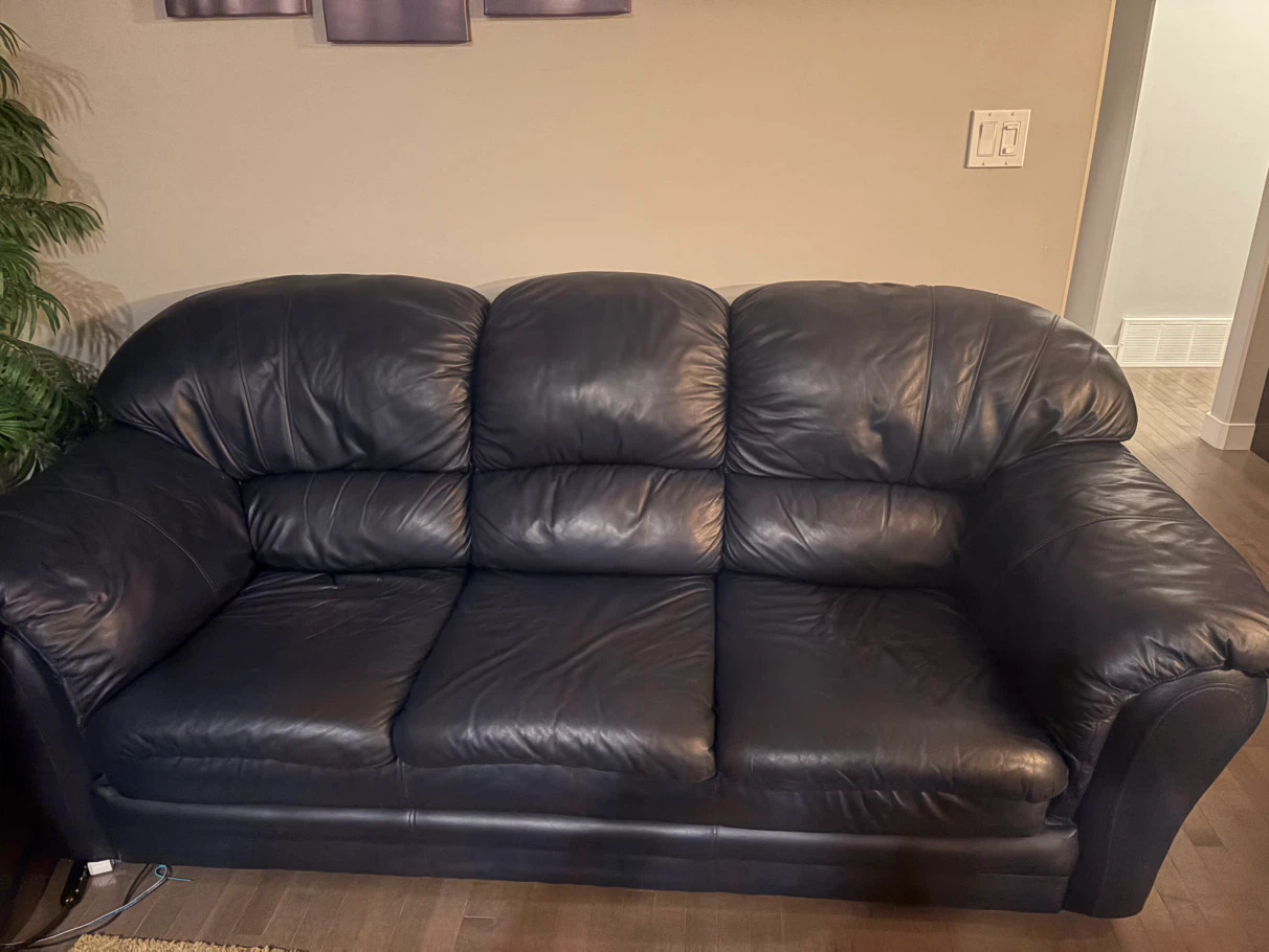 Blue Leather Sofa Set with Reclining Chair - photo 3