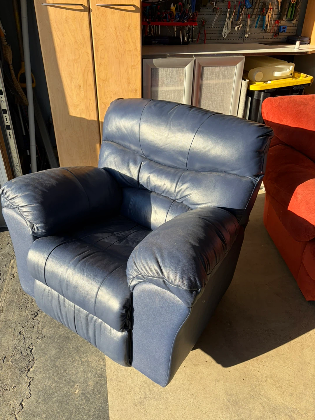 Blue Leather Sofa Set with Reclining Chair - photo 5