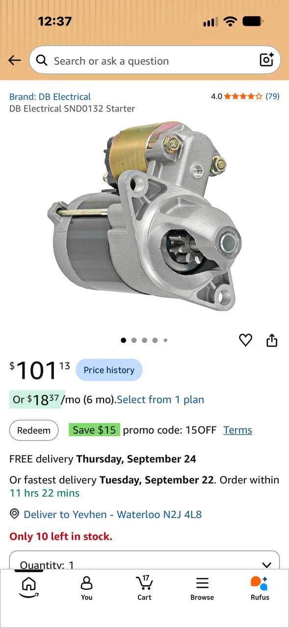 H991 — DB Electrical SND0132 Starter for John Deere & Ka