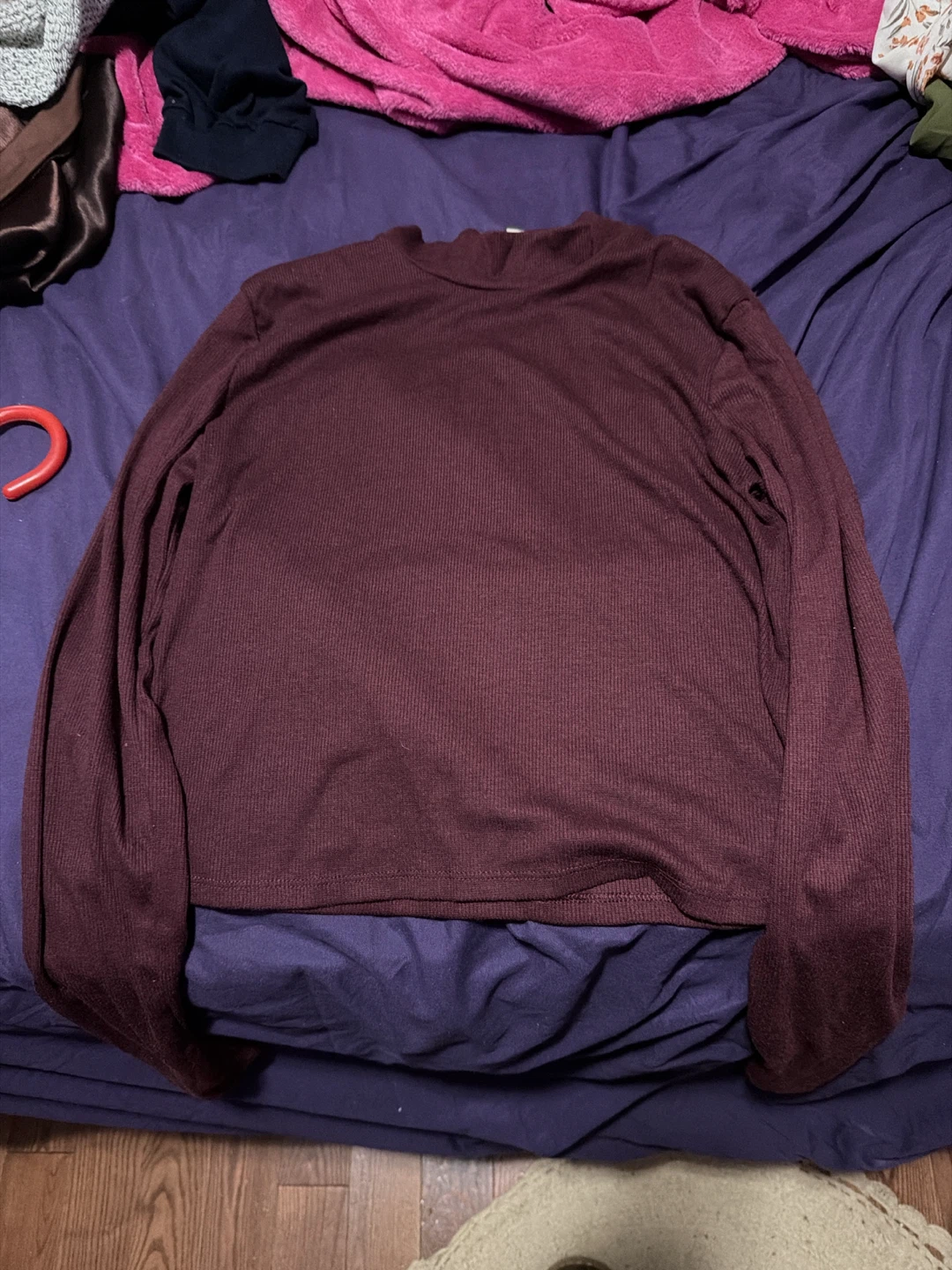 Burgundy Mock Neck Long Sleeve Top