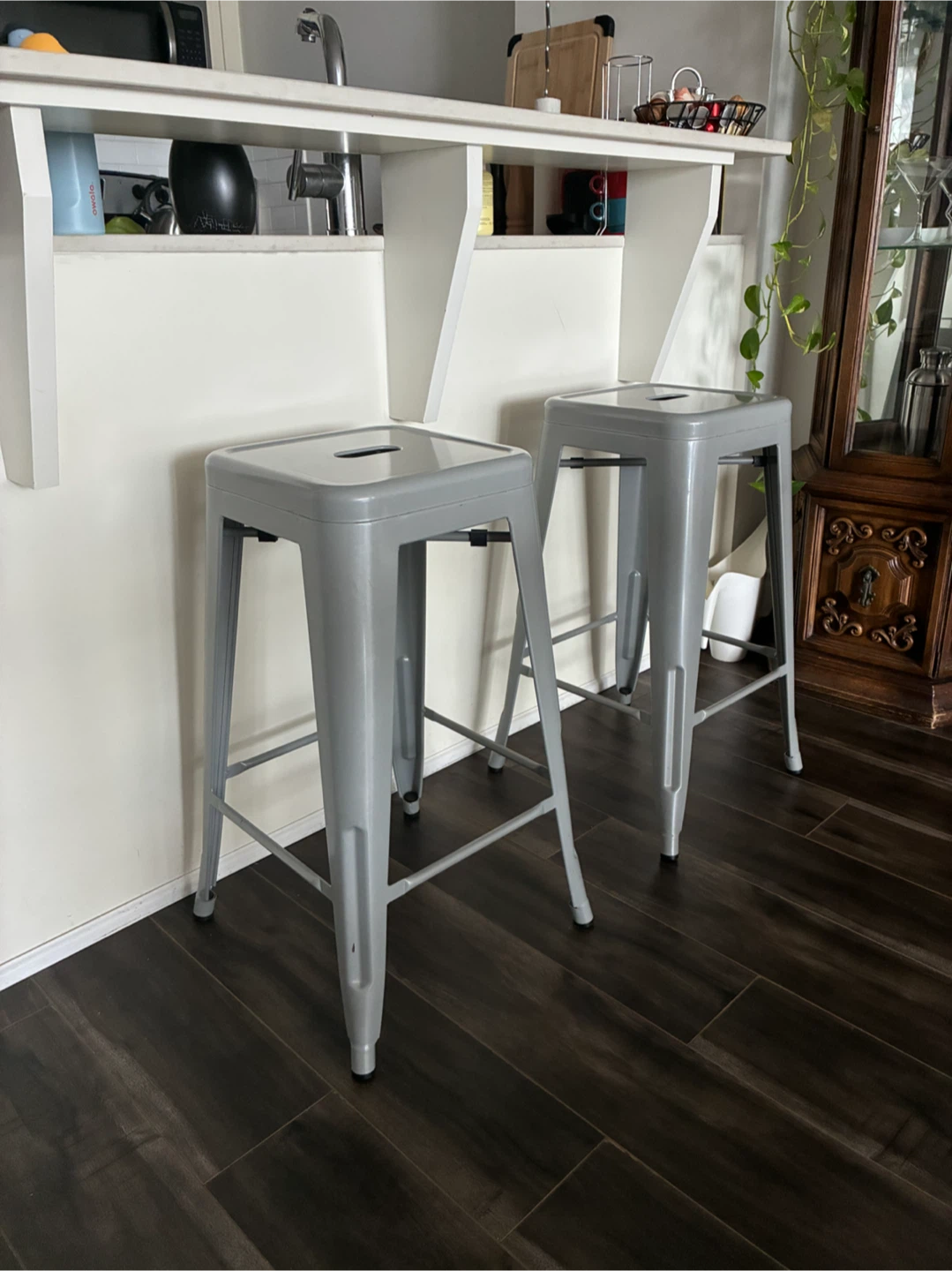 MOVING SALE 🌟 Set of two grey metal bar stools