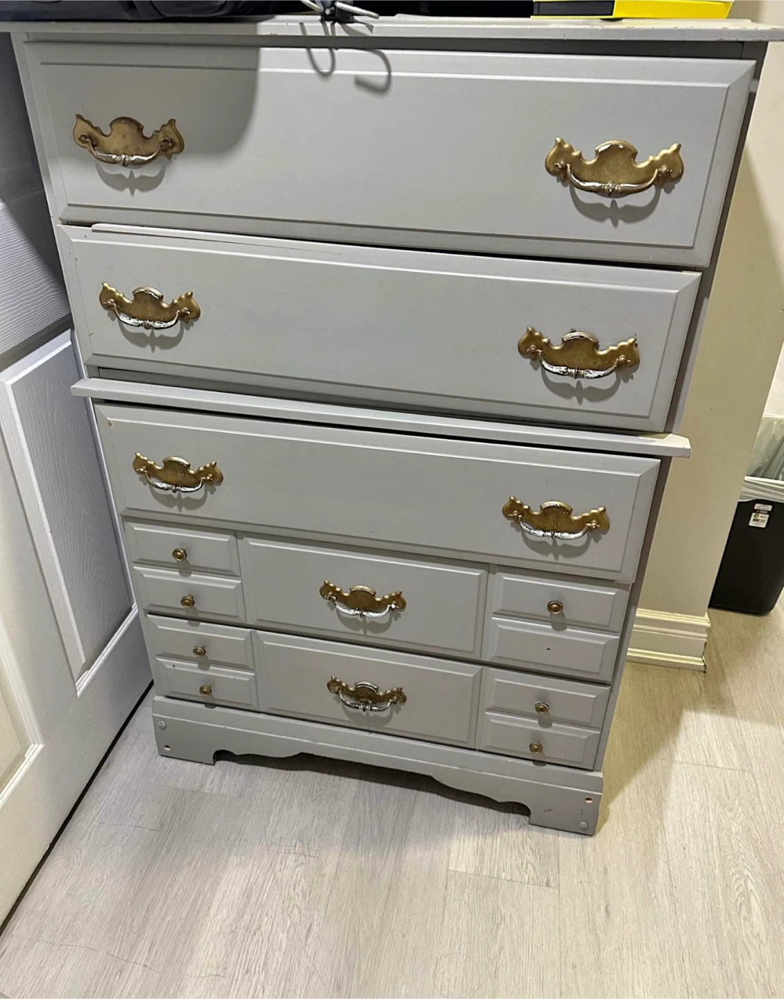 Grey Dresser with Gold-Tone Hardware
