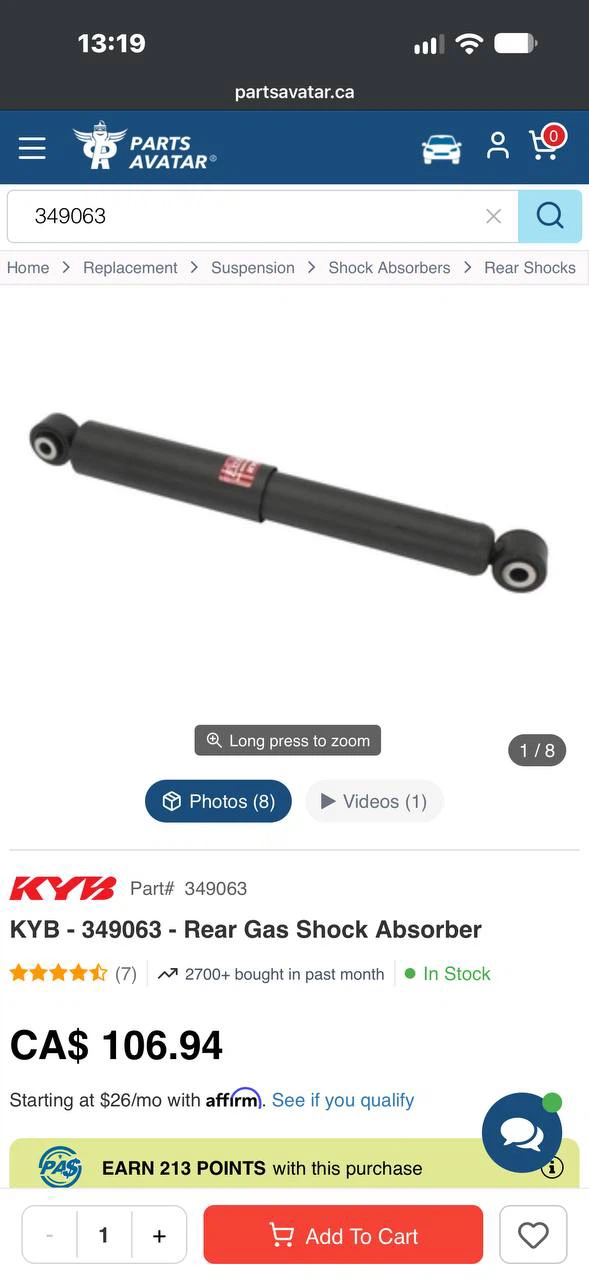 N994 — KYB 349063 Rear Gas Shock Absorber for Mazda 6 (20