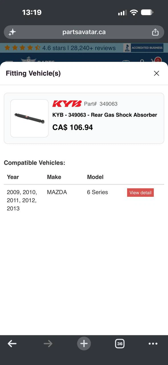 N994 — KYB 349063 Rear Gas Shock Absorber for Mazda 6 (20 - photo 2