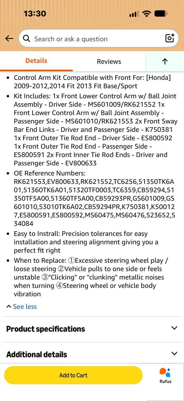 H995 Torchbeam 8-Piece Front Suspension Control Arm Kit for Hon - photo 3