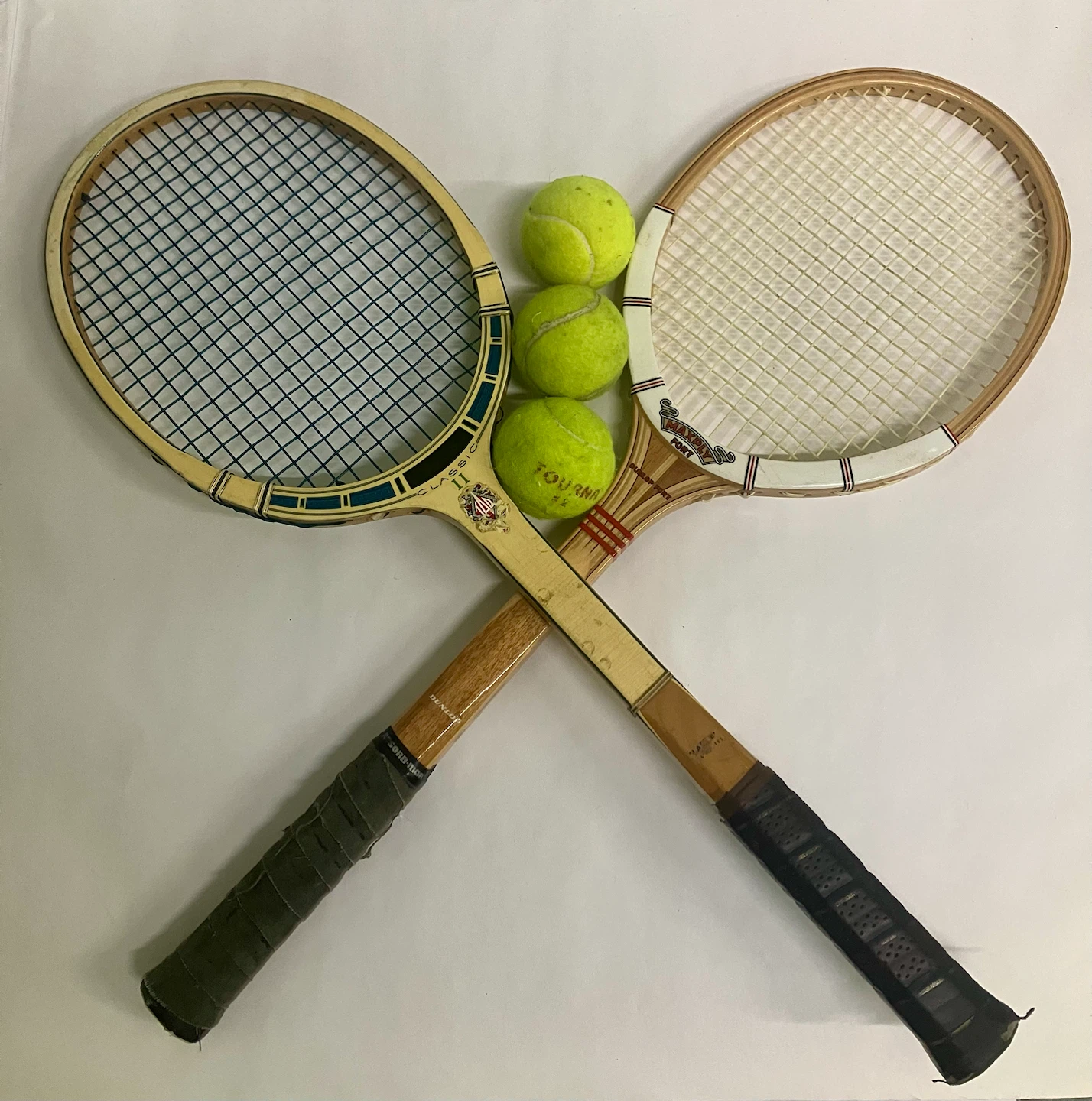 Vintage Dunlop Tennis Rackets with 3 Tourna Balls