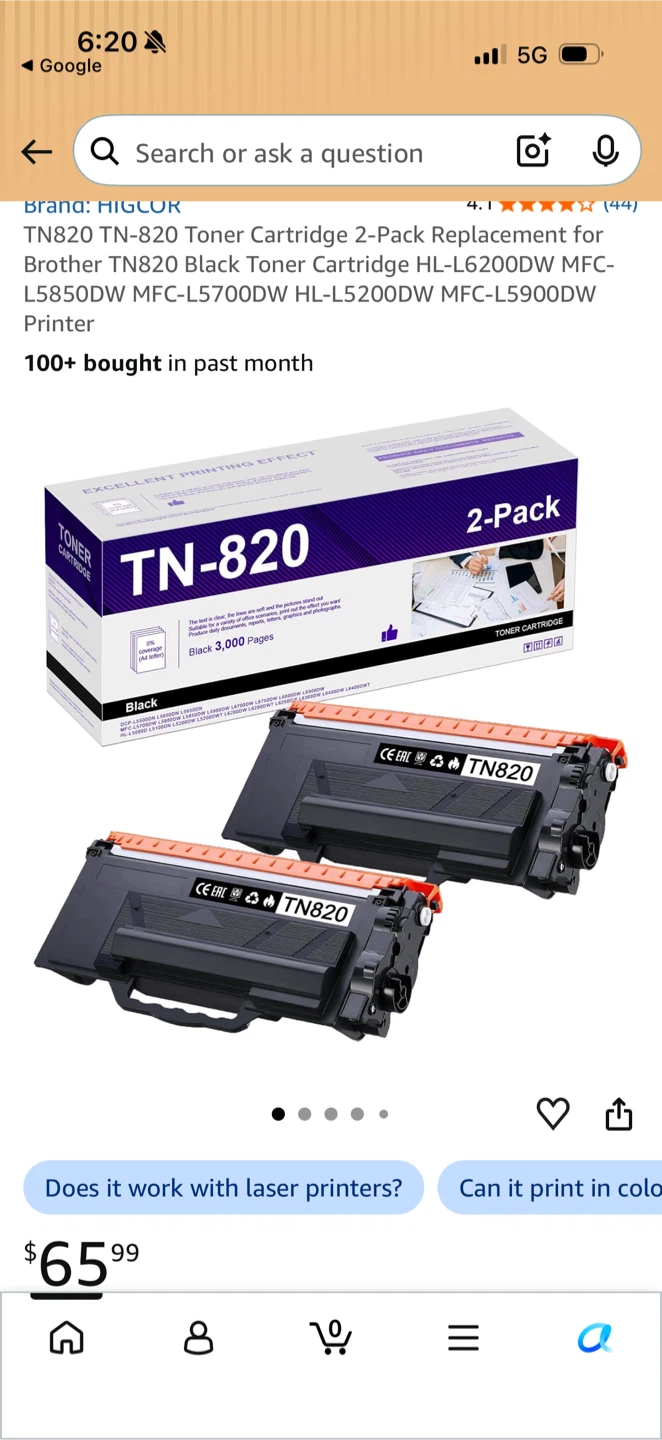 tn- 820 black toner cartridge 2-Pack