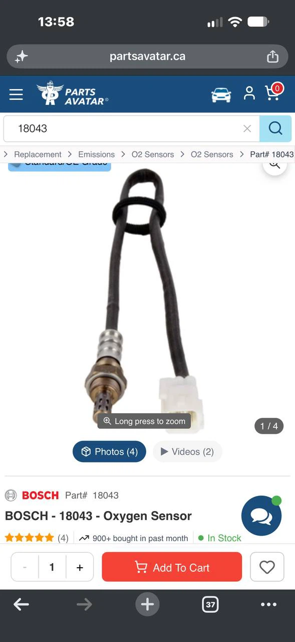 H997 Bosch 18043 Oxygen Sensor – Hyundai / Kia – NEW – $80 🚗🔧