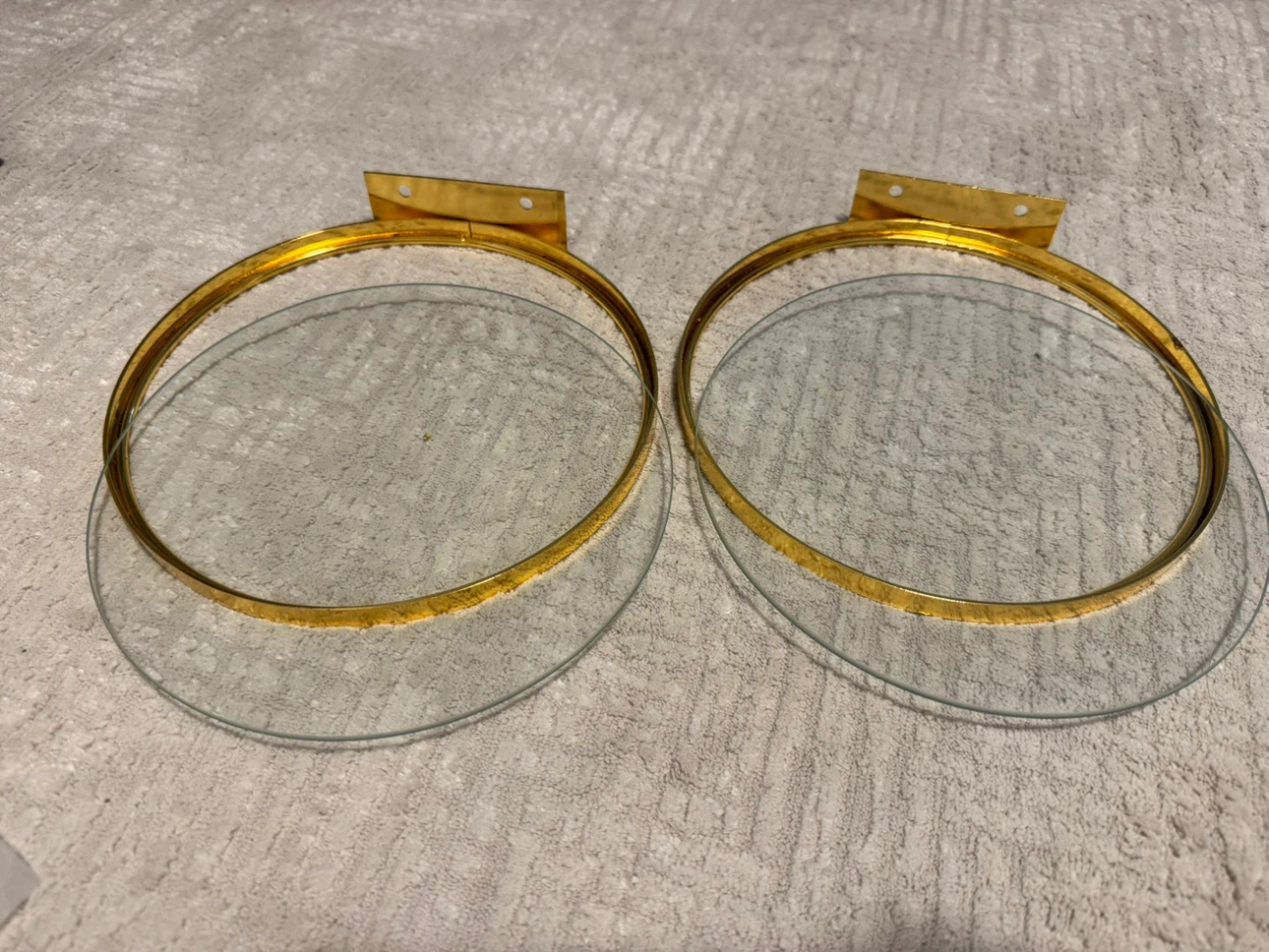 Set of 2 Gold Wall-Mounted Glass Shelves