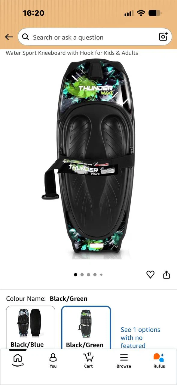 H1002 — Thunder Wave Water Sport Kneeboard with Hook – Black/