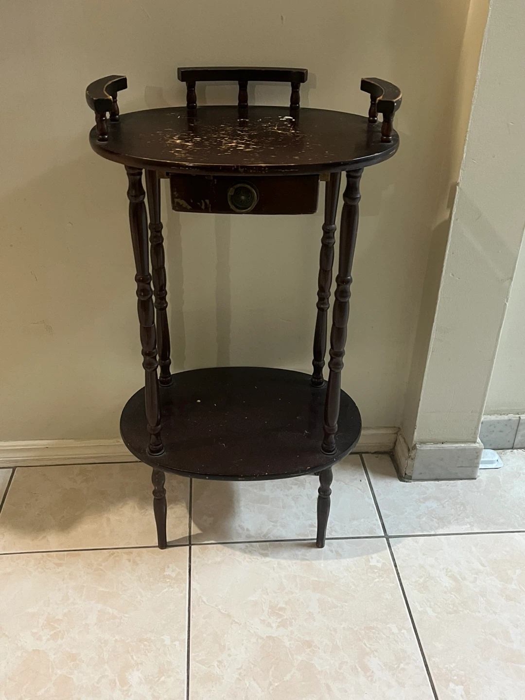 Vintage Dark Wood Side Table with Drawer