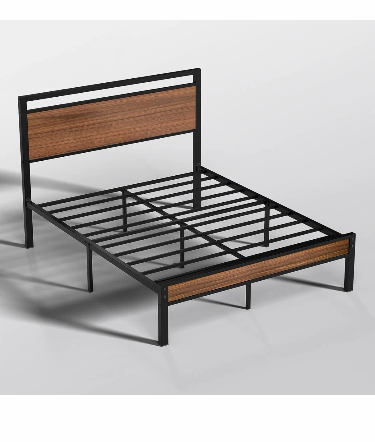 Queen Size Metal and Wooden Bed Frame