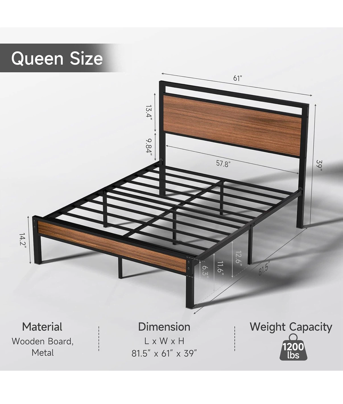 Queen Size Metal and Wooden Bed Frame - photo 2