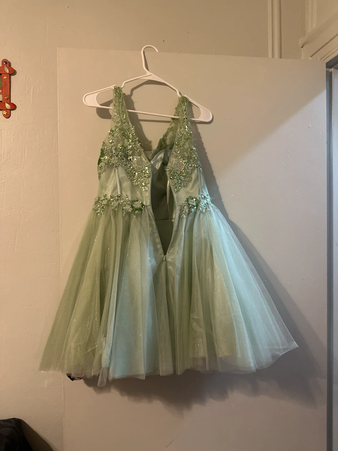 Sage Green Sequin Tulle Mini Dress - photo 2