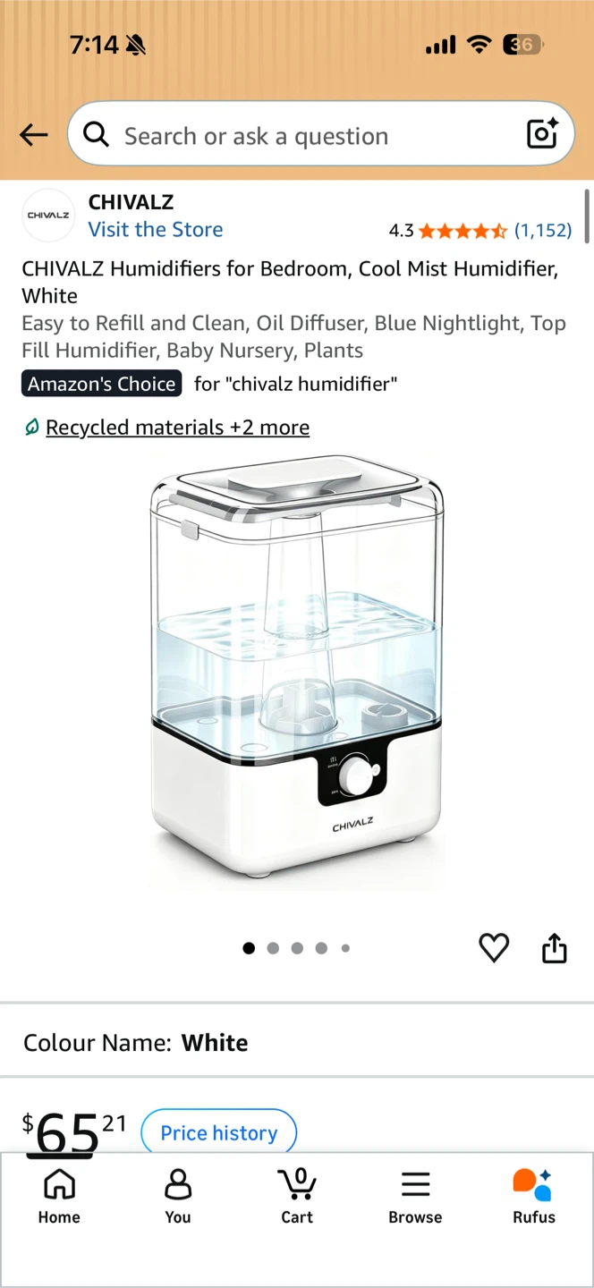 CHIVALZ Cool Mist Humidifier, White