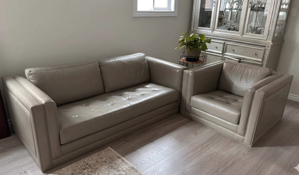Genuine Leather Sofa and Armchair Set - Marcantonio Designs