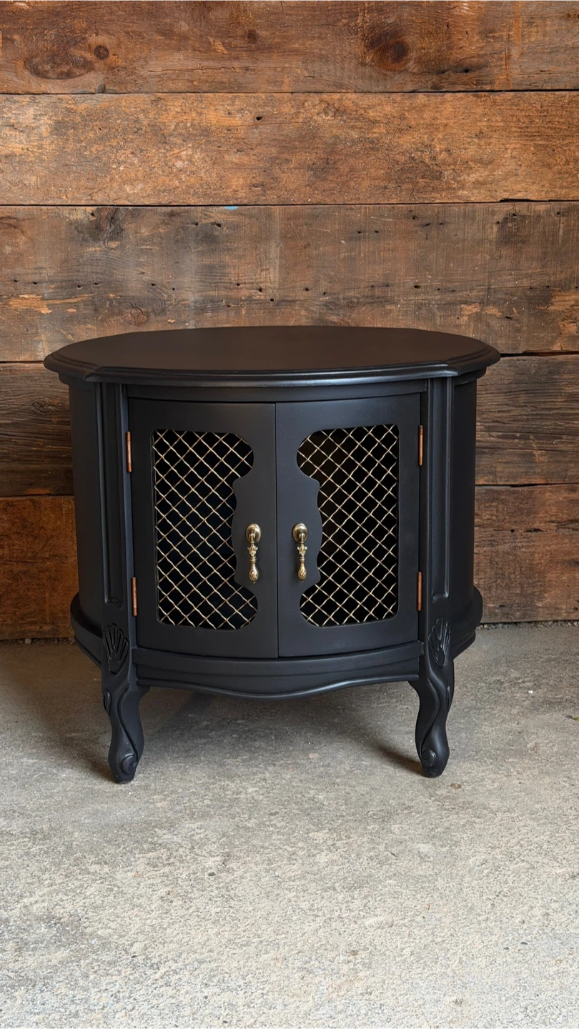 French Provincial Black & Gold Accent Cabinet