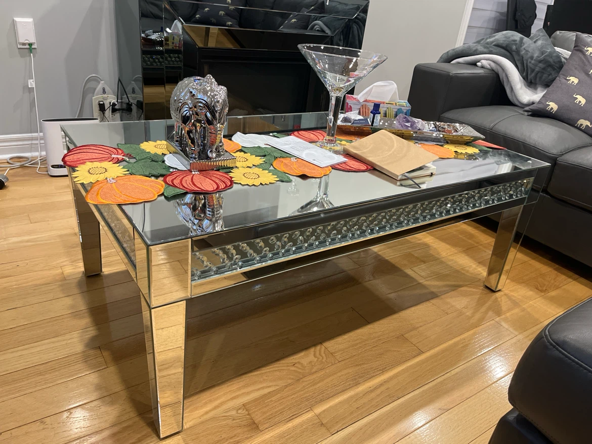 Mirrored Coffee Table with Crystal Accents